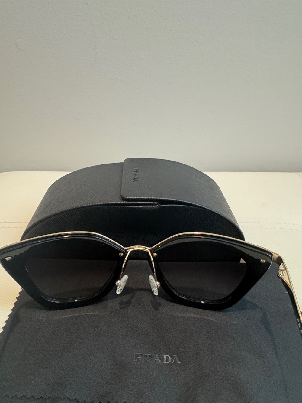 Prada Black and Gold Cat Eye Sunglasses - Picture 4 of 5